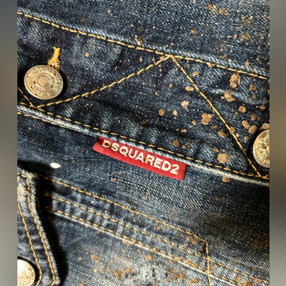 DSQUARED² ICON RUNWAY WASHED BLUE DENIM PAINT MUD COVERED VEST S 52 - Picture 4 of 6